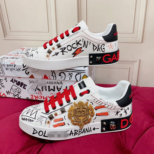 D*G 2026 Luxury Genuine Leather Casual Sneakers - Italian Designer Unisex Shoes