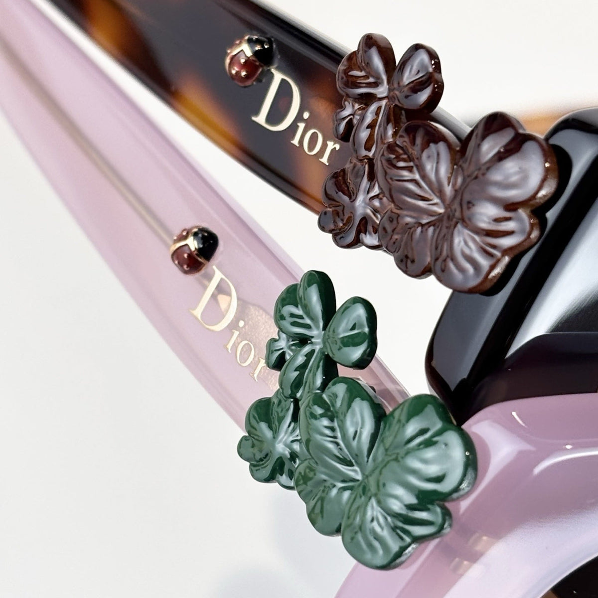 D**R Cat-Eye Oval Sunglasses | Rose Pink Acetate Frame & Dark Green 3D Floral Detail