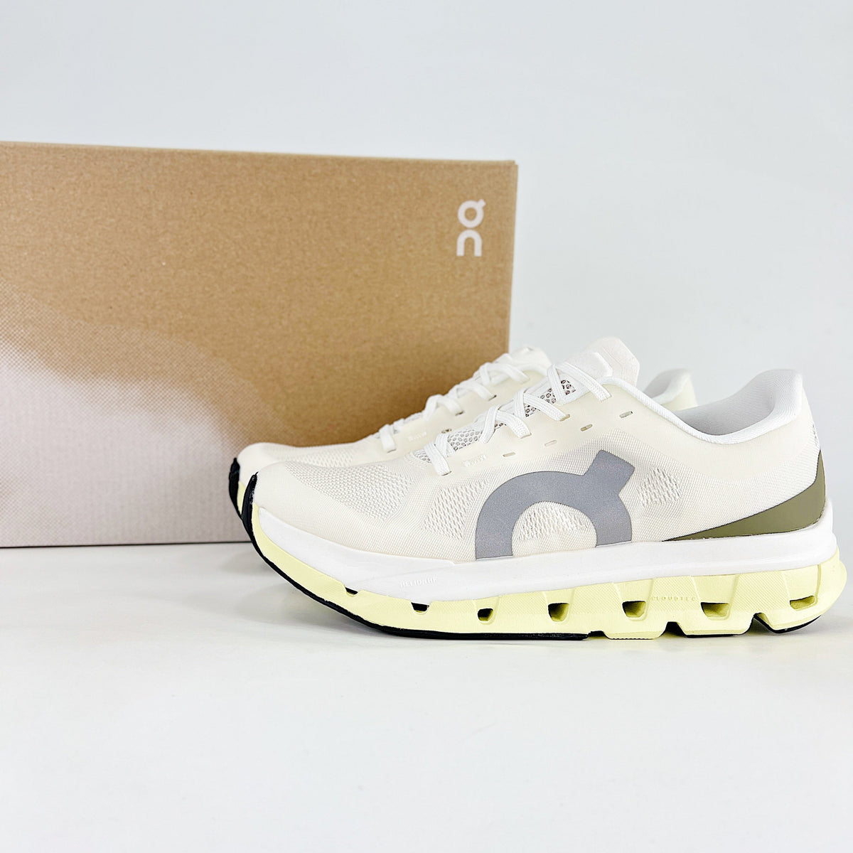 On Cloudflow 5 – Unisex Lightweight Breathable High-Performance Running Shoes | White, Butter Yellow & Olive