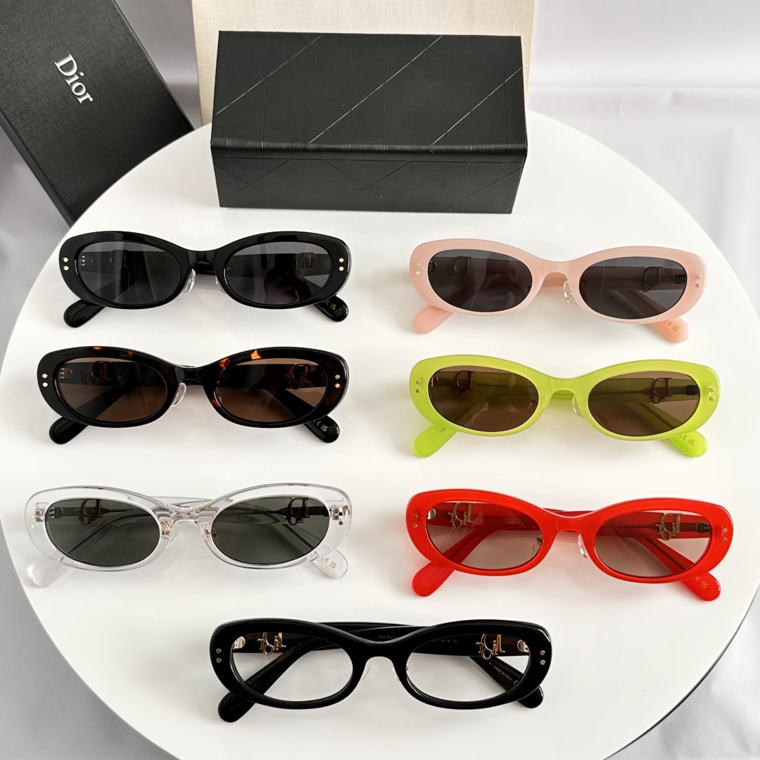 D**R Slim Oval Sunglasses with Crystal Clear Transparent Acetate Frame, Olive Solid Lenses & 3D Gold CD Logo Hardware