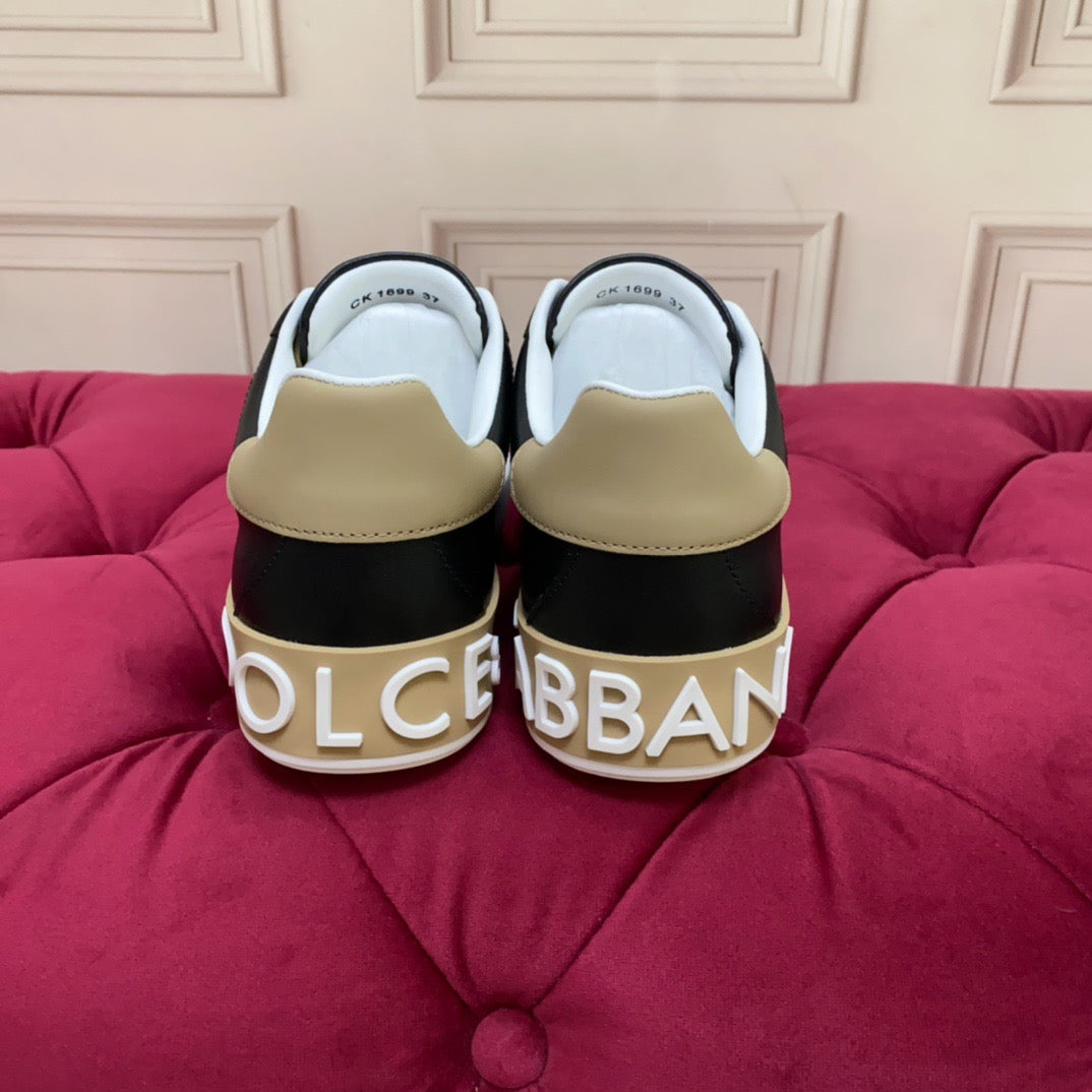 D*G 2026 Premium Leather Casual Sneakers - Designer Unisex Shoes in Black & White
