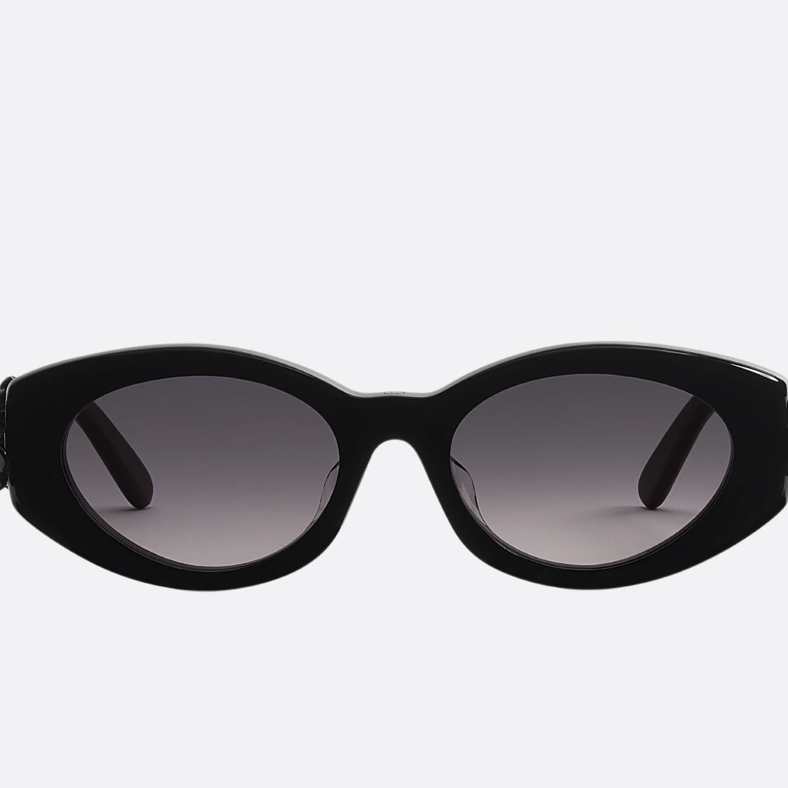 D**R Cat-Eye Oval Sunglasses | Glossy Black Acetate Frame, 3D Floral Detail & Grey Gradient Lenses