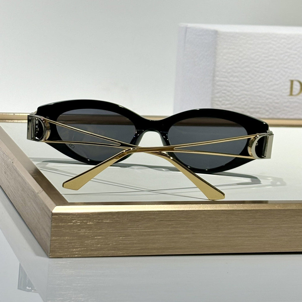 D**R Narrow Cat-Eye Sunglasses | Acetate Frame, CD Metal Badge, Gold Twin-Wire Metal Temple | 6 Colors
