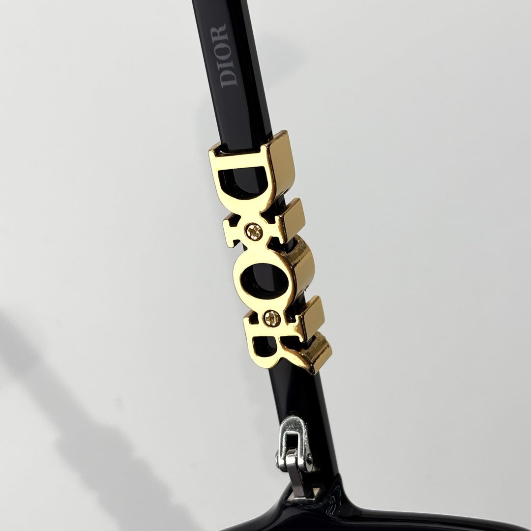 D**R Oversized Square Sunglasses | Gloss Black Acetate, Gold Crystal-Set DIOR Letter Temple, Gradient Grey Lenses, CD Monogram Print