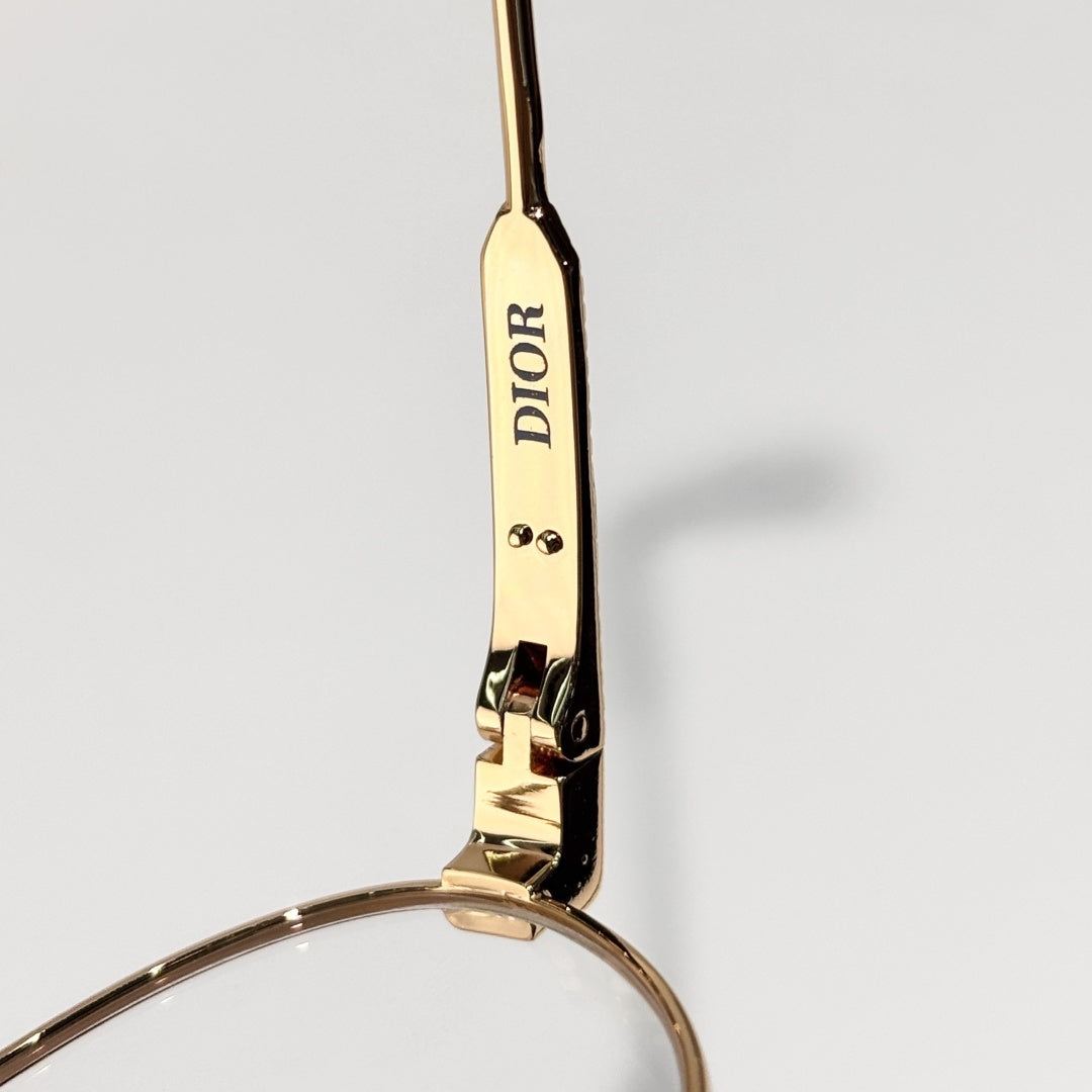 D**R Slim Oval Optical Glasses with Polished Gold Metal Frame, Clear Blue Light Lenses & Cannage Engraved Enamel Temple Detail