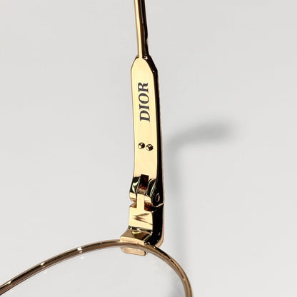 D**R Slim Oval Optical Glasses with Polished Gold Metal Frame, Clear Blue Light Lenses & Cannage Engraved Enamel Temple Detail