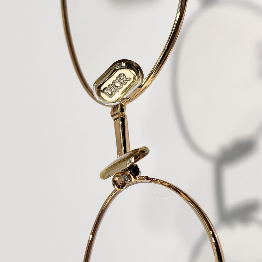D**R Slim Oval Optical Glasses with Polished Gold Metal Frame, Clear Blue Light Lenses & Cannage Engraved Enamel Temple Detail