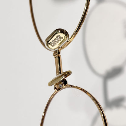 D**R Slim Oval Optical Glasses with Polished Gold Metal Frame, Clear Blue Light Lenses & Cannage Engraved Enamel Temple Detail