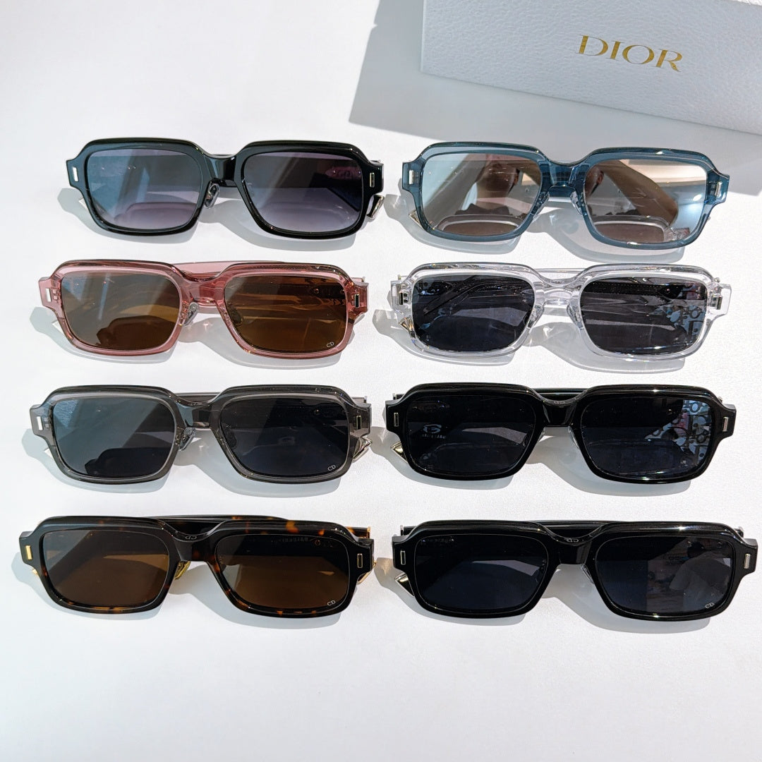 D**R Thick Rectangular Sunglasses with Chunky Smoky Grey Transparent Acetate Frame, Dark Grey Solid Lenses & Silver CD Badge Hardware