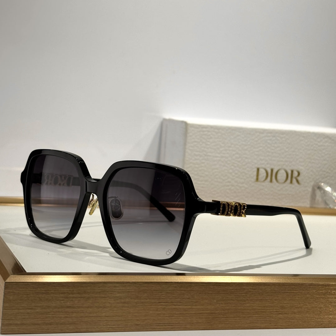 D**R Oversized Square Sunglasses | 3D DIOR Letter Hinge Block in Crystal-Set or Gold, Gradient Lenses | 5 Colors incl. Transparent Mauve & Black