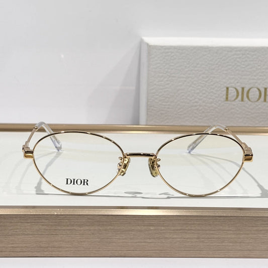 D**R Round Optical Glasses | Gold Metal Full Frame, Cannage Quilted Temple Block, Blue-Light Lenses, DIOR Frame Print