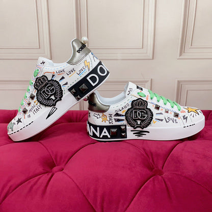 D*G 2026 Luxury Genuine Leather Casual Sneakers - Italian Designer Unisex Shoes
