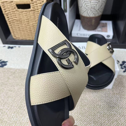 D*G 2026 Premium Leather Casual Slippers - Designer Men's Slides in 5 Colors