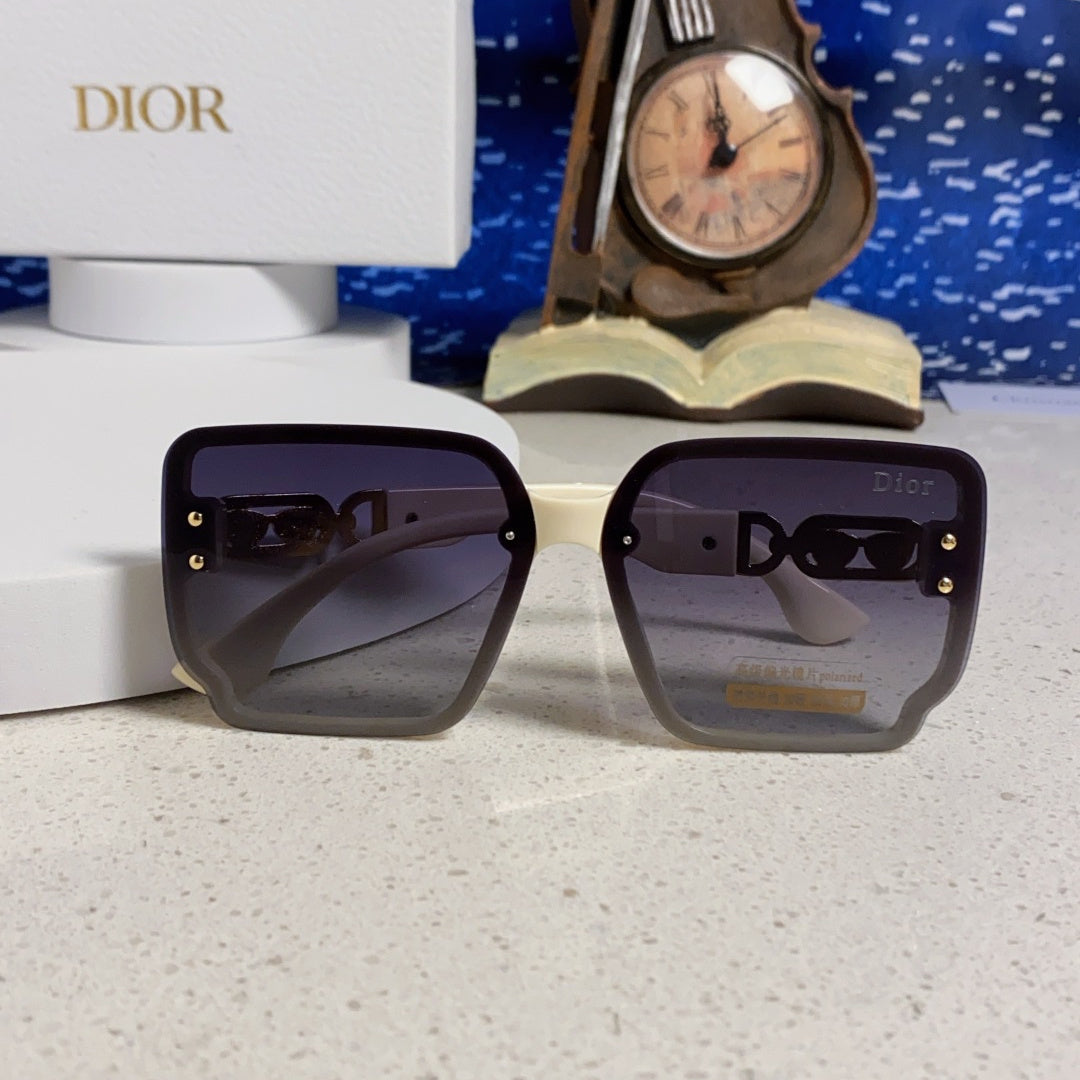 D**R Oversized Square Sunglasses | Cream White Frame, Gold CD Logo Temple & Purple-Grey Gradient Lenses