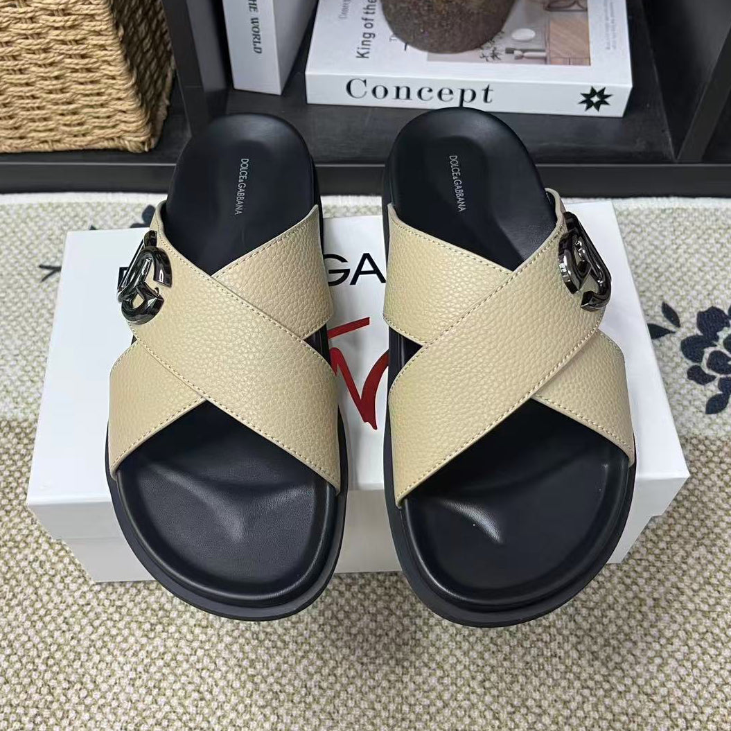 D*G 2026 Premium Leather Casual Slippers - Designer Men's Slides in 5 Colors