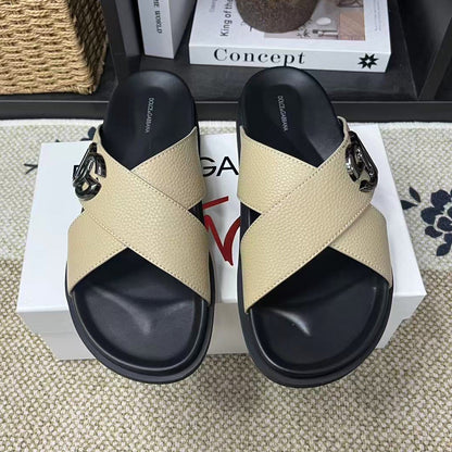 D*G 2026 Premium Leather Casual Slippers - Designer Men's Slides in 5 Colors