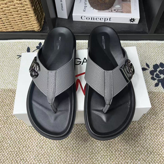 D*G 2026 Premium Leather Casual Slippers - Designer Men's Slides in 5 Colors