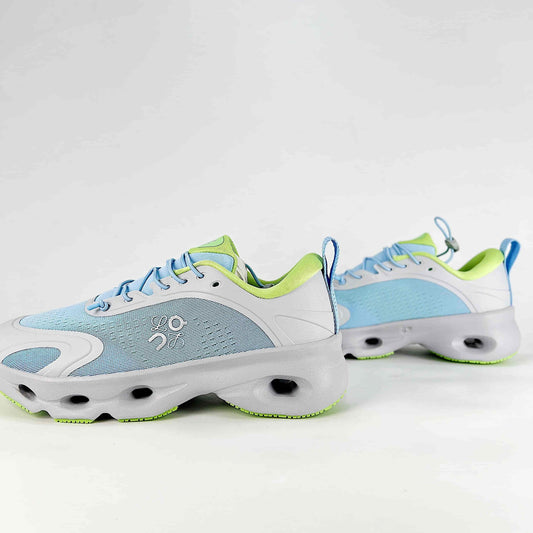 Loewe × On Cloudsolo – Unisex Lightweight Breathable Luxury Collaborative Running Shoes | Ice Blue & Lime Green