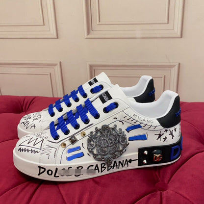 D*G 2026 Luxury Genuine Leather Casual Sneakers - Italian Designer Unisex Shoes