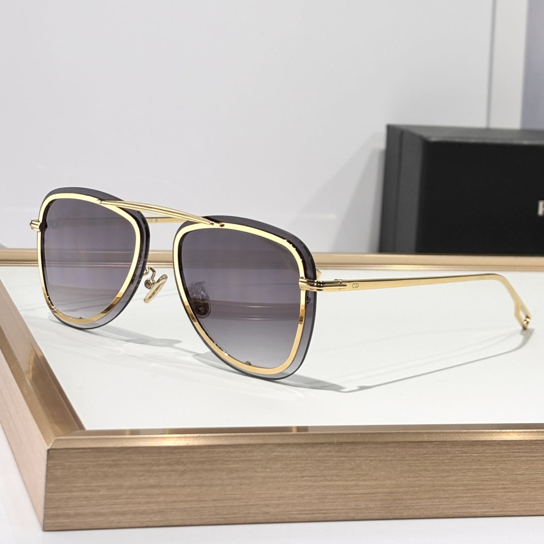 D**R BlackSuit A1U Aviator Sunglasses | Transparent White Acetate Frame, Blue-Grey Gradient Lenses, Gold-Silver Double Bridge | Multiple Colors