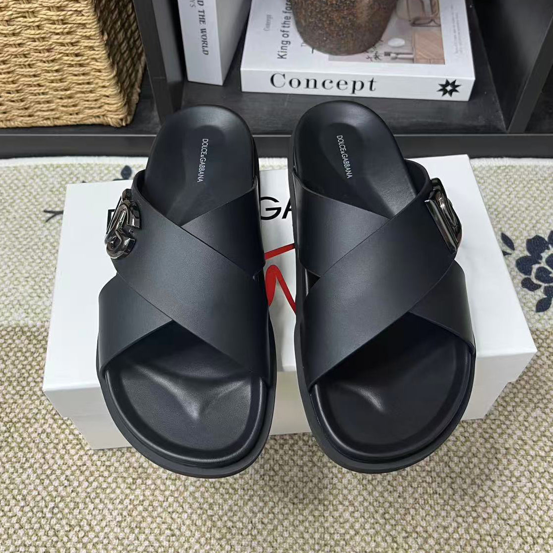 D*G 2026 Premium Leather Casual Slippers - Designer Men's Slides in 5 Colors