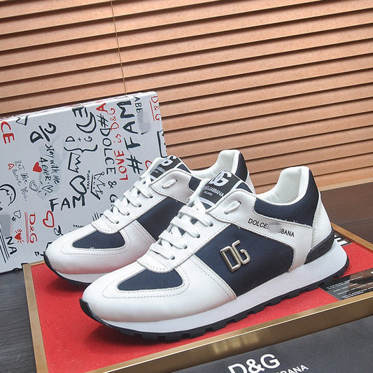 D*G 2026 Premium Leather Casual Sneakers - Designer Unisex Shoes in Black & Blue