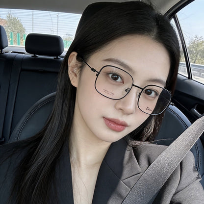 D**R Square Optical Eyeglasses Frame | Slim Metal Frame, Clear Lenses & Floral Silver Hinge | 4 Colorways