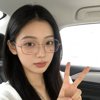 D**R Square Optical Eyeglasses Frame | Slim Metal Frame, Clear Lenses & Floral Silver Hinge | 4 Colorways