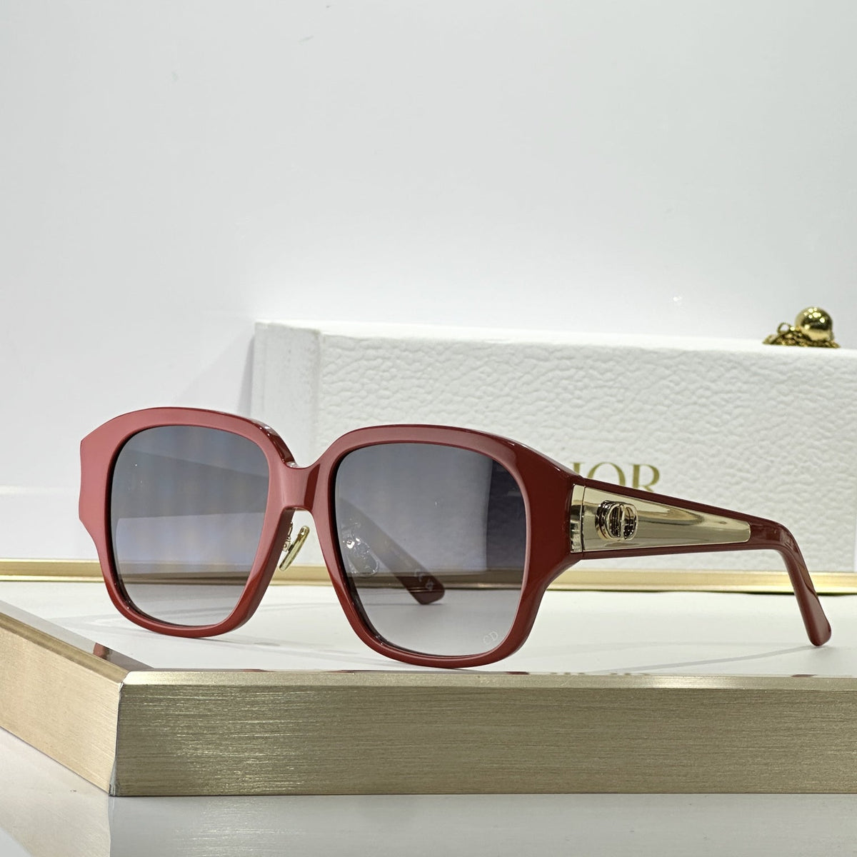 D**R Oversized Square Sunglasses | Glossy Black Frame, Dark Grey Lenses & Gold CD Logo Inlay Temple | 6 Colorways