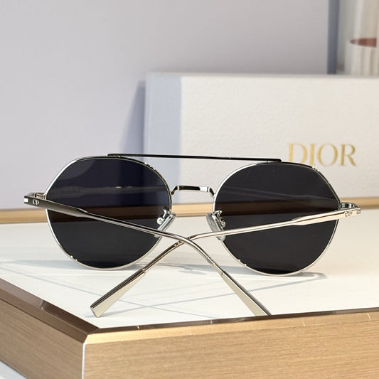 D**R Round Sunglasses | Silver Double-Bridge Metal Frame & Dark Grey Lenses