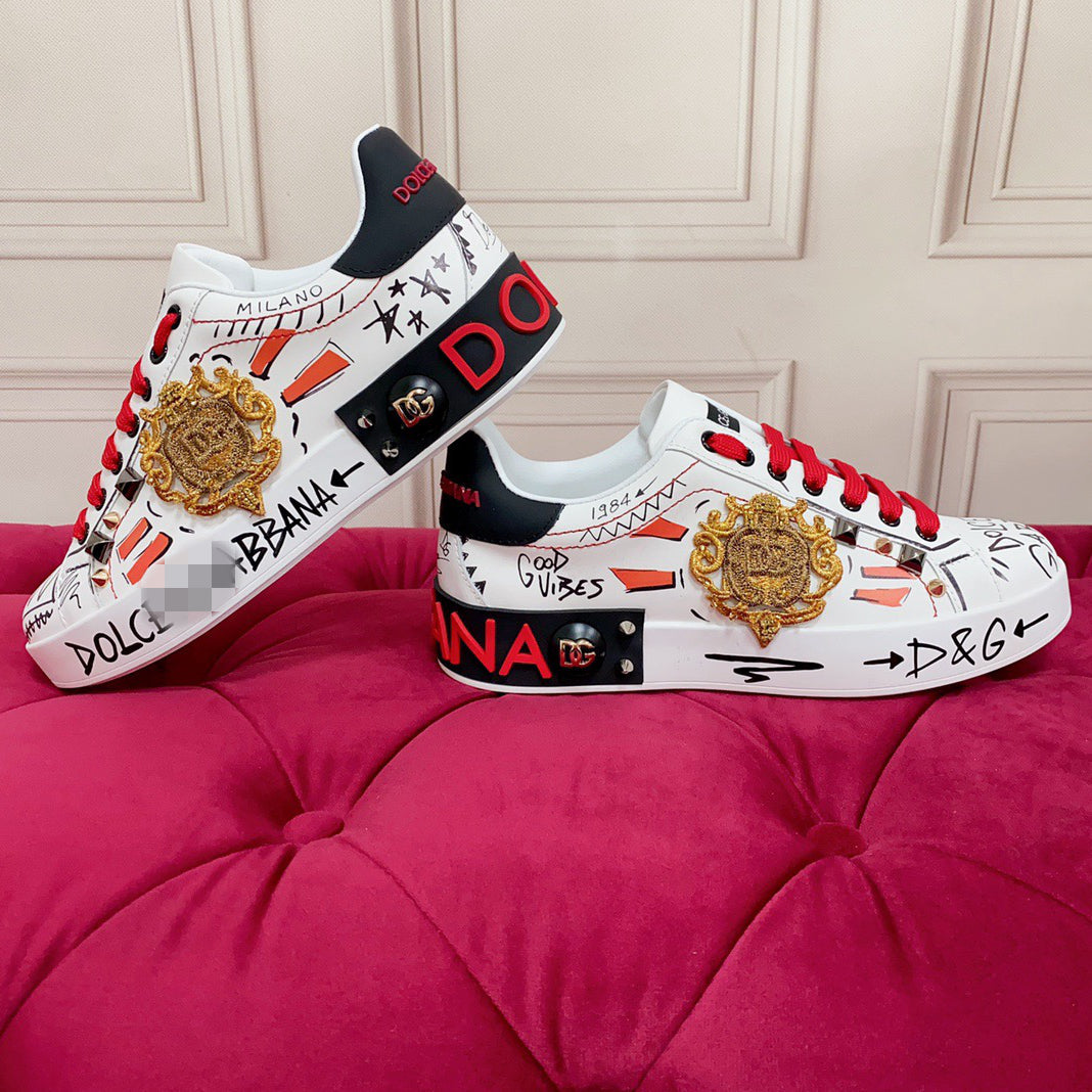 D*G 2026 Luxury Genuine Leather Casual Sneakers - Italian Designer Unisex Shoes