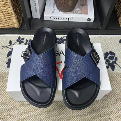 D*G 2026 Premium Leather Casual Slippers - Designer Men's Slides in 5 Colors