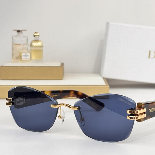 D**R Rimless Butterfly Sunglasses | Gold Wave Metal Nose Bridge, Triple-Bar Temple Connector, Tortoiseshell & Black Acetate | 6 Colors