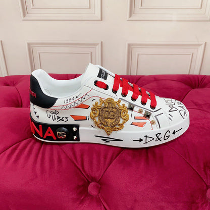 D*G 2026 Luxury Genuine Leather Casual Sneakers - Italian Designer Unisex Shoes