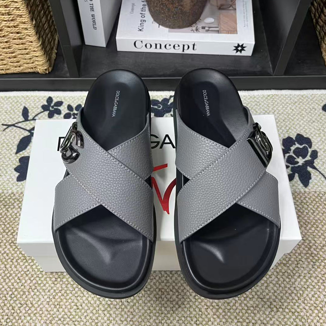 D*G 2026 Premium Leather Casual Slippers - Designer Men's Slides in 5 Colors