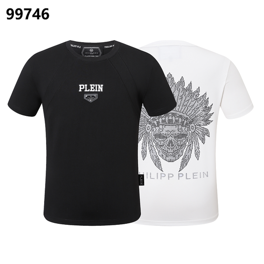 P**P Men's Smart Casual Logo Emblem T-Shirt | Black White