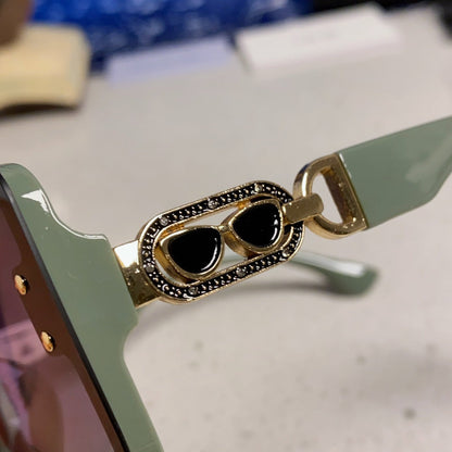 D**R Oversized Square Sunglasses | Mint Green Frame, Gold CD Logo Temple & Blue-Grey Gradient Lenses
