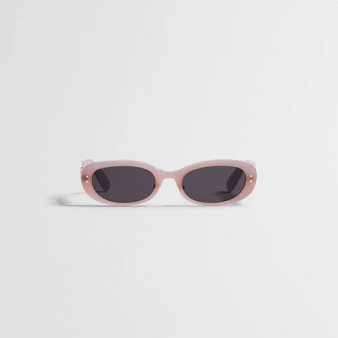 D**R Slim Narrow Oval Sunglasses with Glossy Black Acetate Frame, Dark Grey Lenses & Gold CD Hinge Hardware