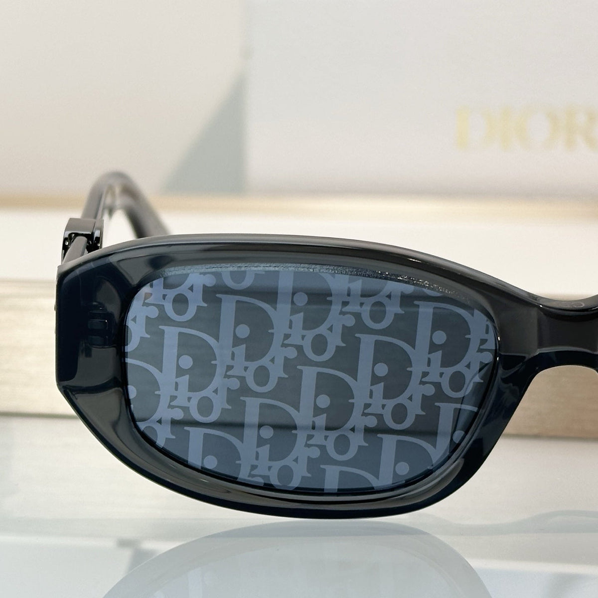 D**R Slim Oval Sunglasses with Smoky Transparent Grey Frame, CD Oblique Monogram Print Lenses & Gunmetal Hardware