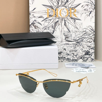 D**R Semi-Rimless Cat-Eye Sunglasses with Silver Frame, Grey Gradient Lenses & Figurine Charm Detail