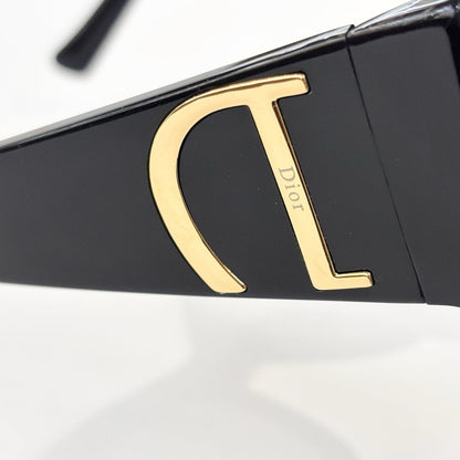 D**R Signature Rectangle Sunglasses | Glossy Black Acetate Frame & Gold D Logo