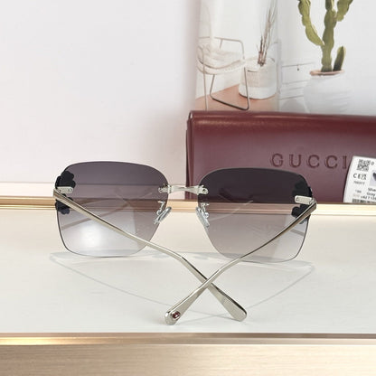 D**R Rimless Square Sunglasses | Silver Metal Temples, 3D Black Floral Detail & Grey Gradient Lenses