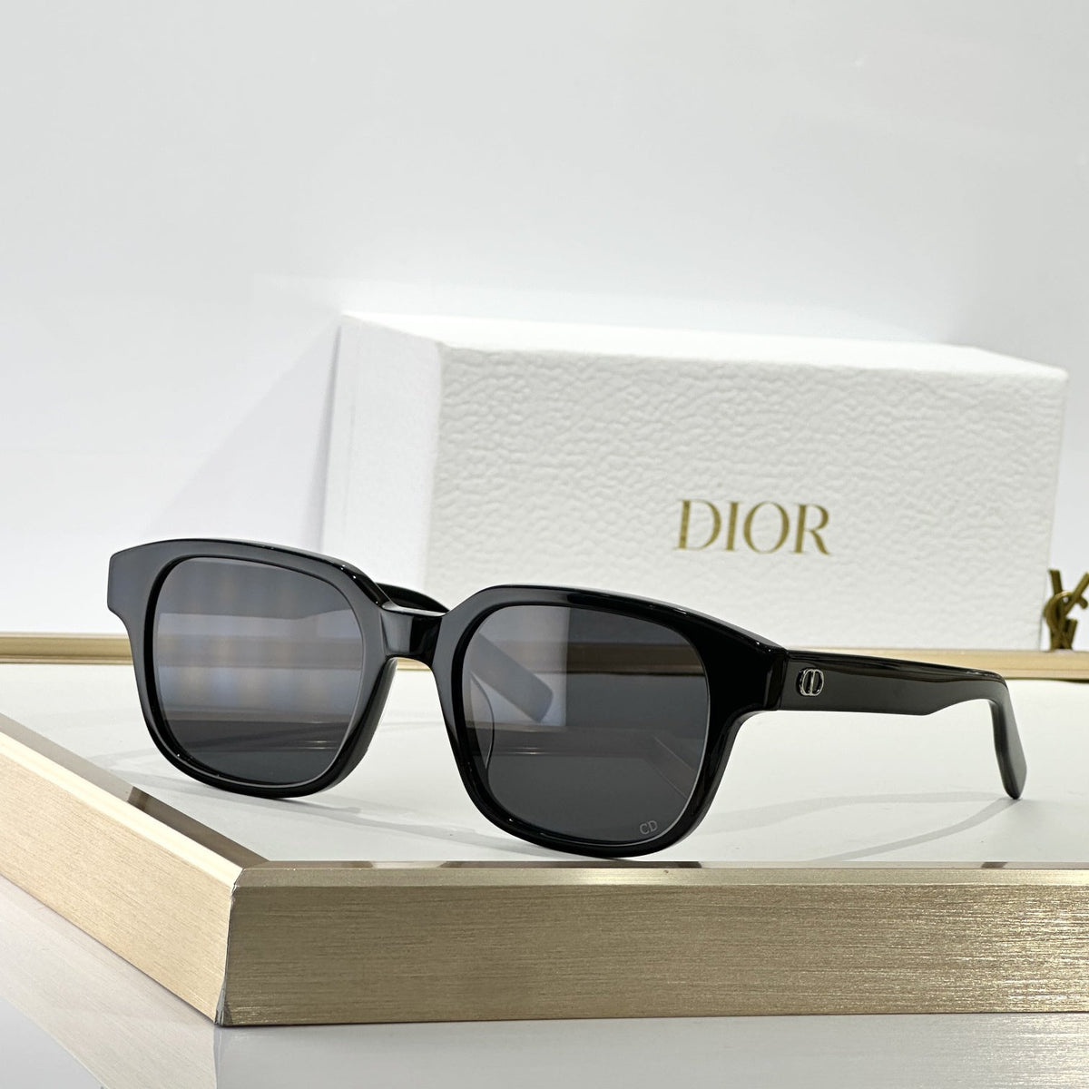D**R Square Sunglasses | Transparent Champagne Frame, Honey Brown Gradient Lenses & Black CD Logo Hinge | 6 Colorways