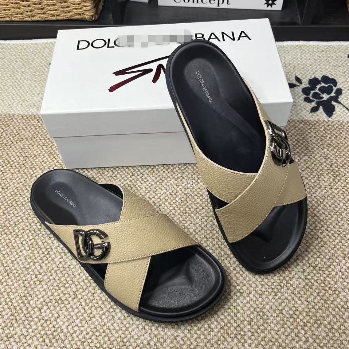 D*G 2026 Premium Leather Casual Slippers - Designer Men's Slides in 5 Colors