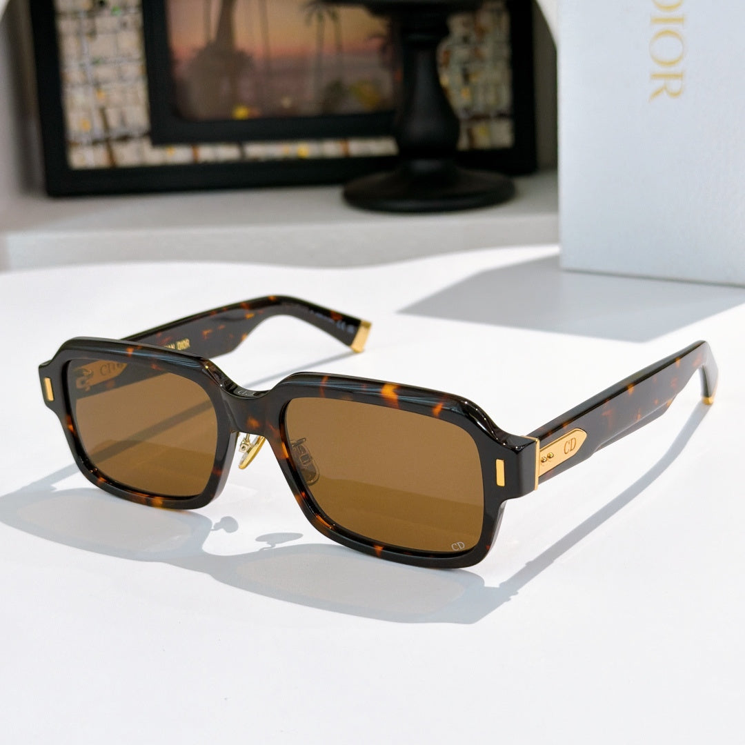 D**R Thick Rectangular Sunglasses with Chunky Smoky Grey Transparent Acetate Frame, Dark Grey Solid Lenses & Silver CD Badge Hardware