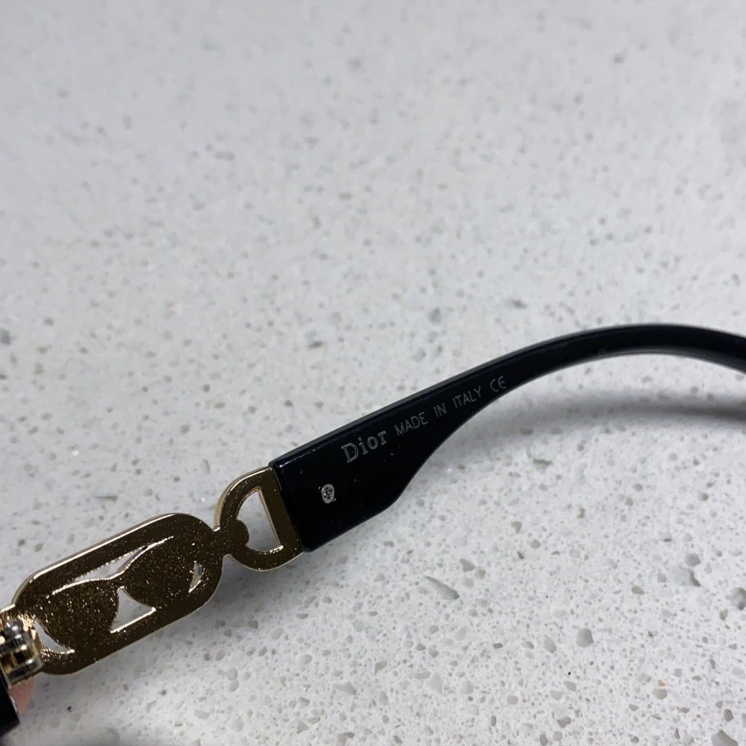 D**R Oversized Square Sunglasses | All-Black Frame, Gold CD Logo Temple & Dark Grey Lenses