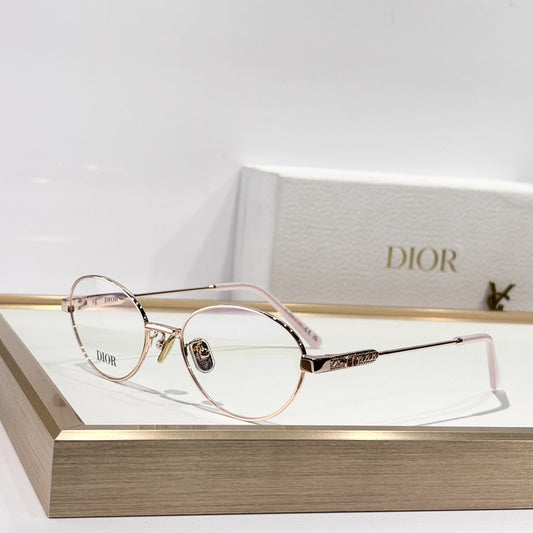 D**R Slim Oval Optical Glasses with Blush Pink Rose Gold Metal Frame, Clear Blue Light Lenses & CD Oblique Monogram Engraved Temple