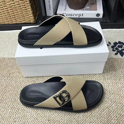 D*G 2026 Premium Leather Casual Slippers - Designer Men's Slides in 5 Colors