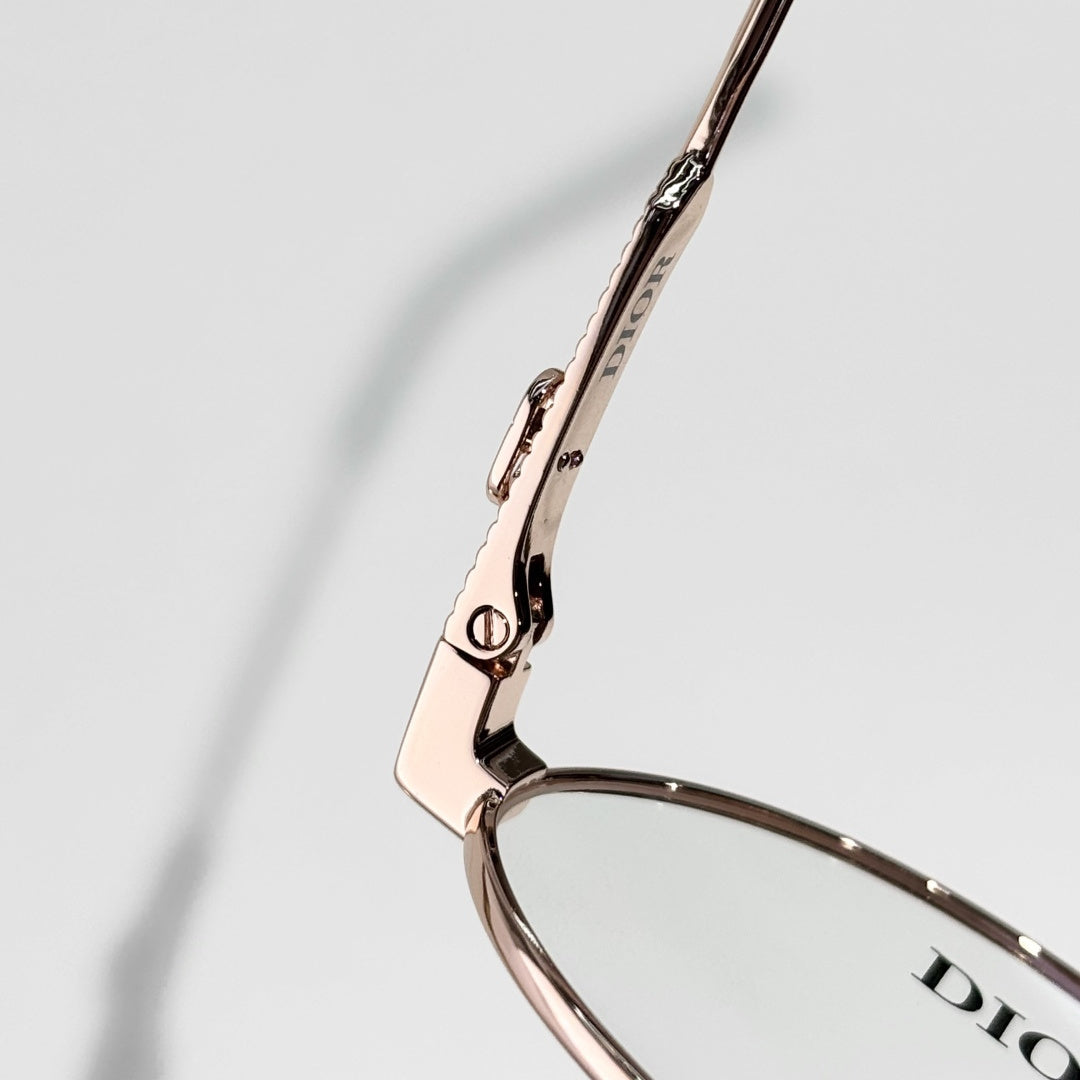 D**R Slim Oval Optical Glasses with Blush Pink Rose Gold Metal Frame, Clear Blue Light Lenses & CD Oblique Monogram Engraved Temple