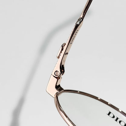 D**R Slim Oval Optical Glasses with Blush Pink Rose Gold Metal Frame, Clear Blue Light Lenses & CD Oblique Monogram Engraved Temple